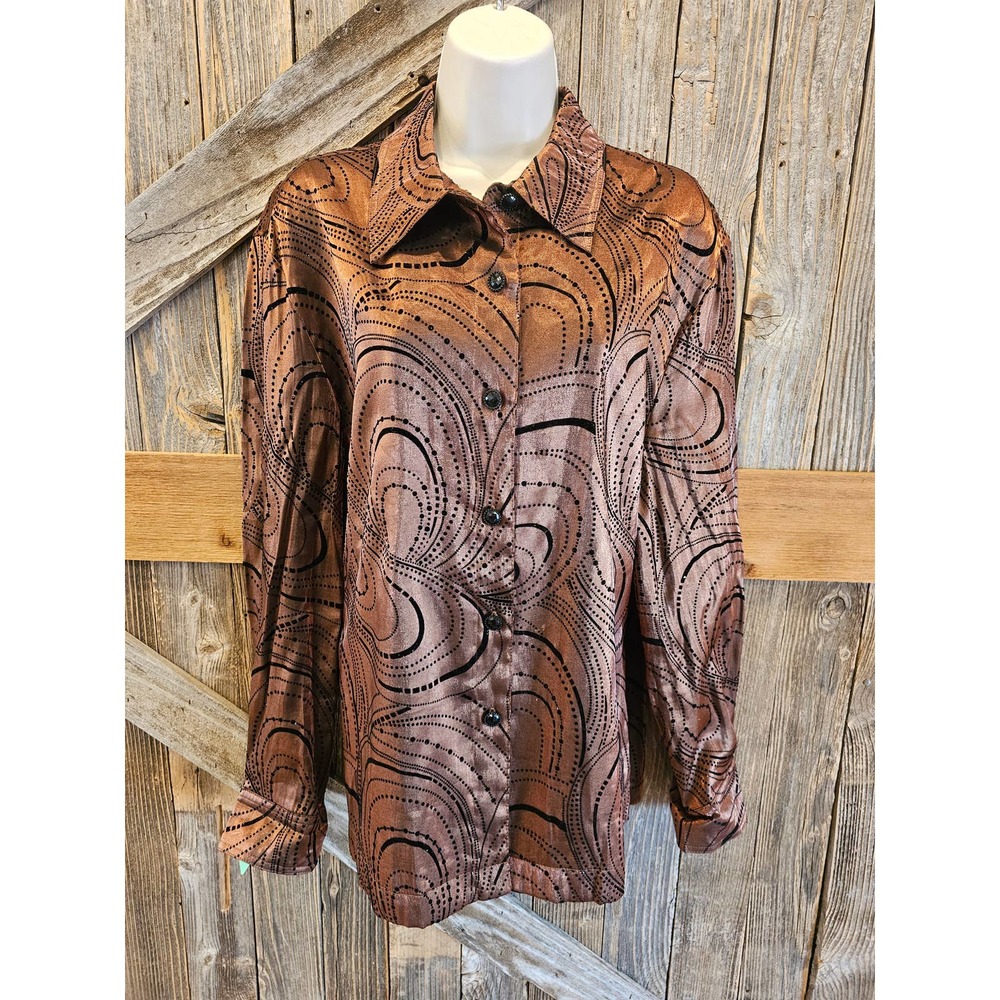 N touch vintage Embellished bronze button up  bold retro size large USA made